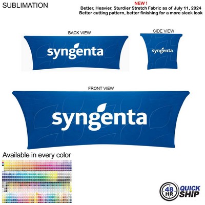 48 Hr Quick Ship - Sublimated Stretch Curved Fit Table Throw for 8' table, 4 sided, Closed back