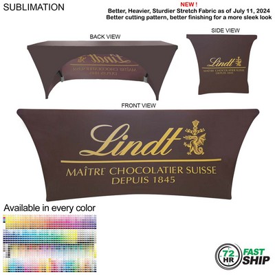 72 Hr Fast Ship - Sublimated Stretch Curved Fit Table Throw for 6' table, 3 sided, Open Back