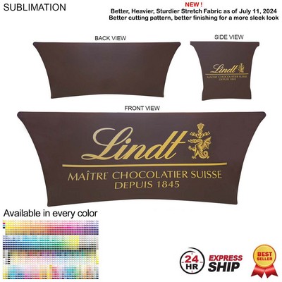 24 Hr Express Ship - Sublimated Stretch Curved Fit Table Throw for 6' table, 4 sided, Closed Back