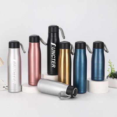 Stainless Steel Insulated Water Bottle W/ Carry Strap 18 oz.